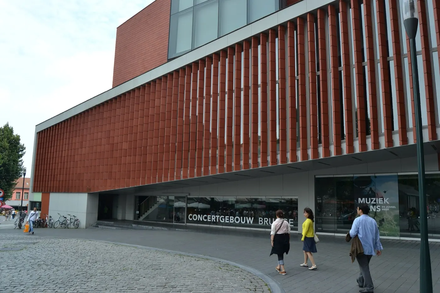 The red-brick Concertgebouw on 't Zand, with its name over the entrance